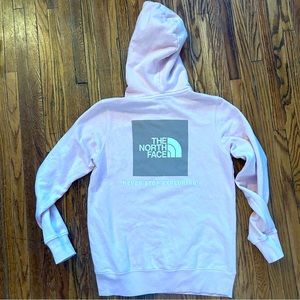 Gently used pink North Face hoodie in pink, size XS